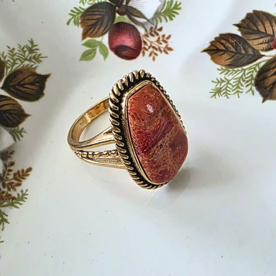 Barse Brons Roped Sponge Coral Ring