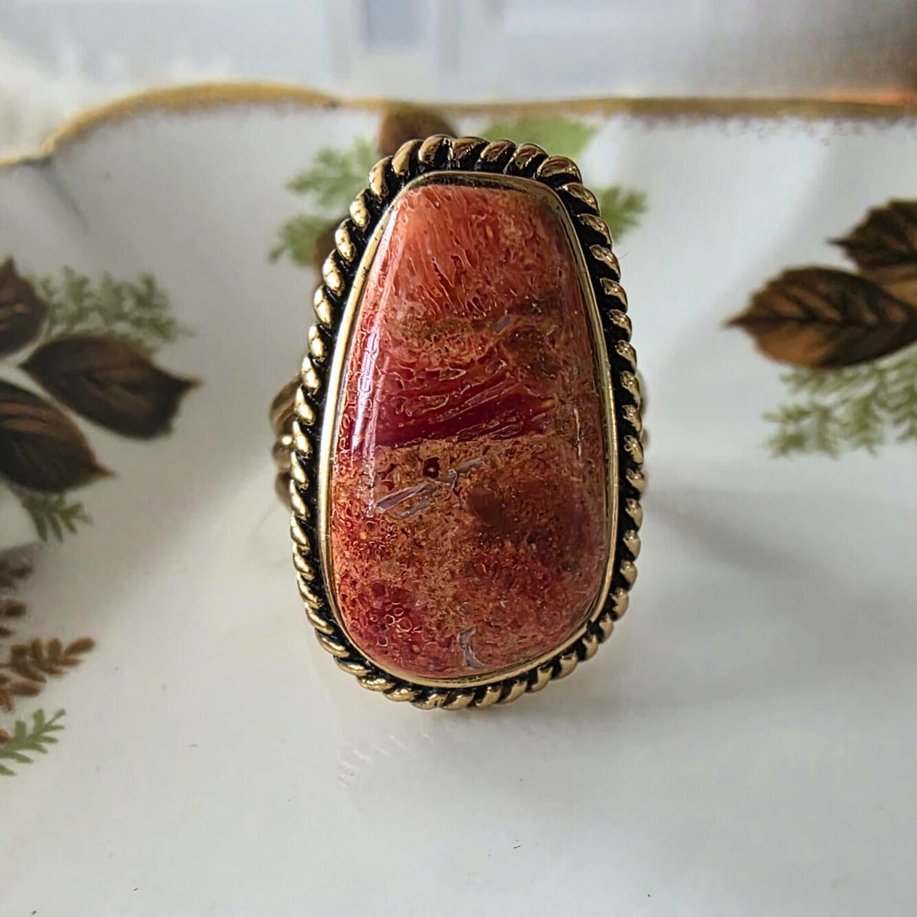 Barse Brons Roped Sponge Coral Ring