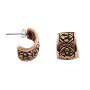 Bare Copper and Silver Flower Stud Earrings