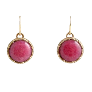 Barse Bronze Earrings Leaf Motif Pink Aventurien