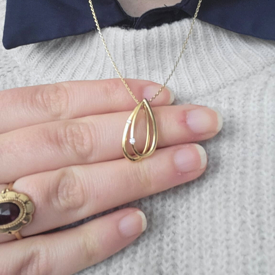 Pre-owned 14k gouden hanger met diamant