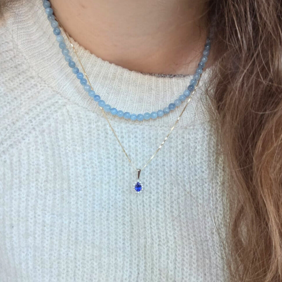 Pre-owned 14k wit gouden hanger met zirkonia en diamant
