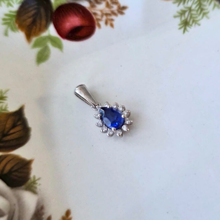 Pre-owned 14k wit gouden hanger met zirkonia en diamant