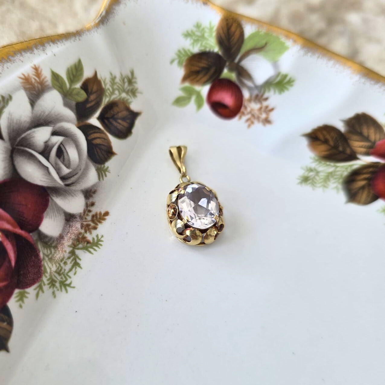Vintage 14k gouden hanger met kwarts