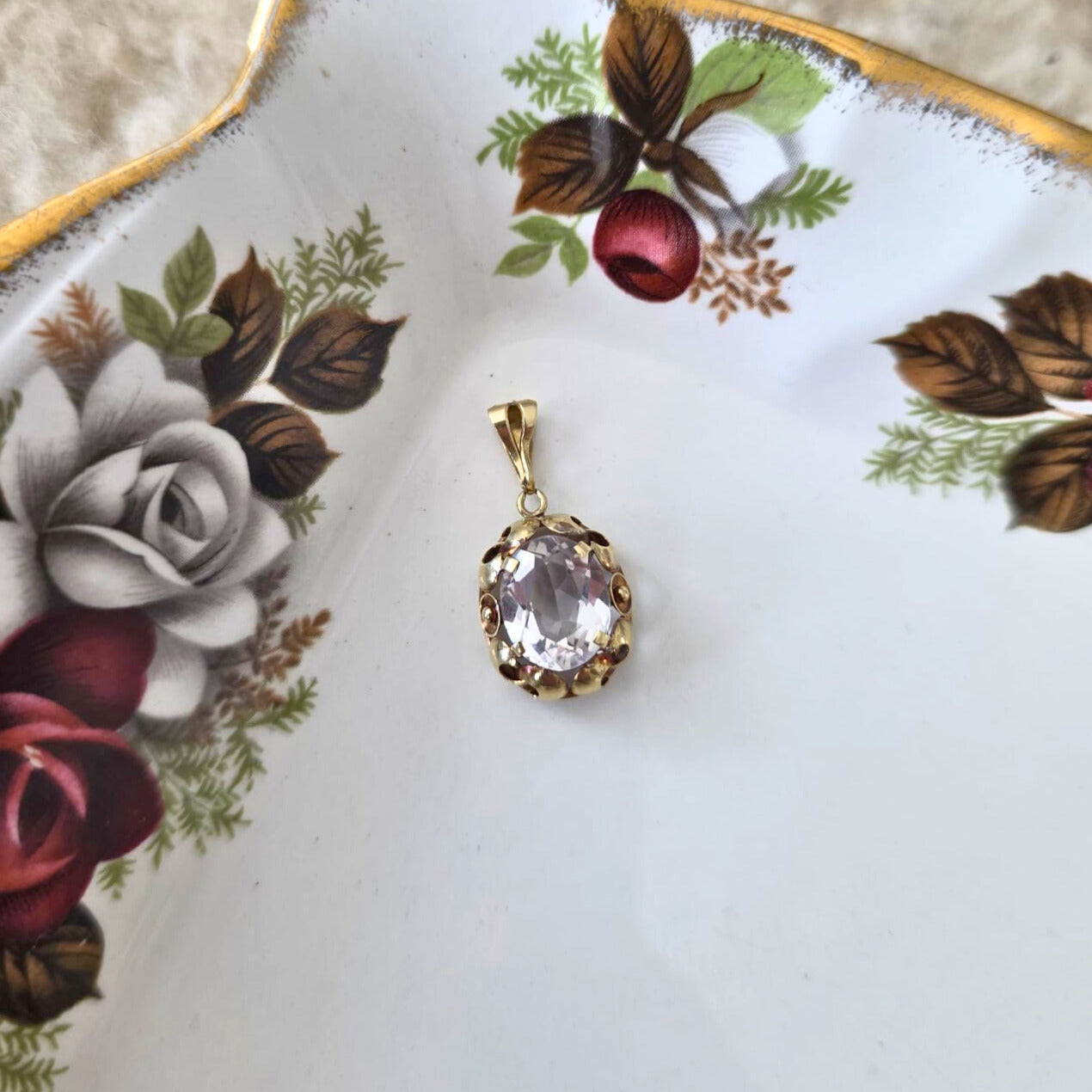 Vintage 14k gouden hanger met kwarts
