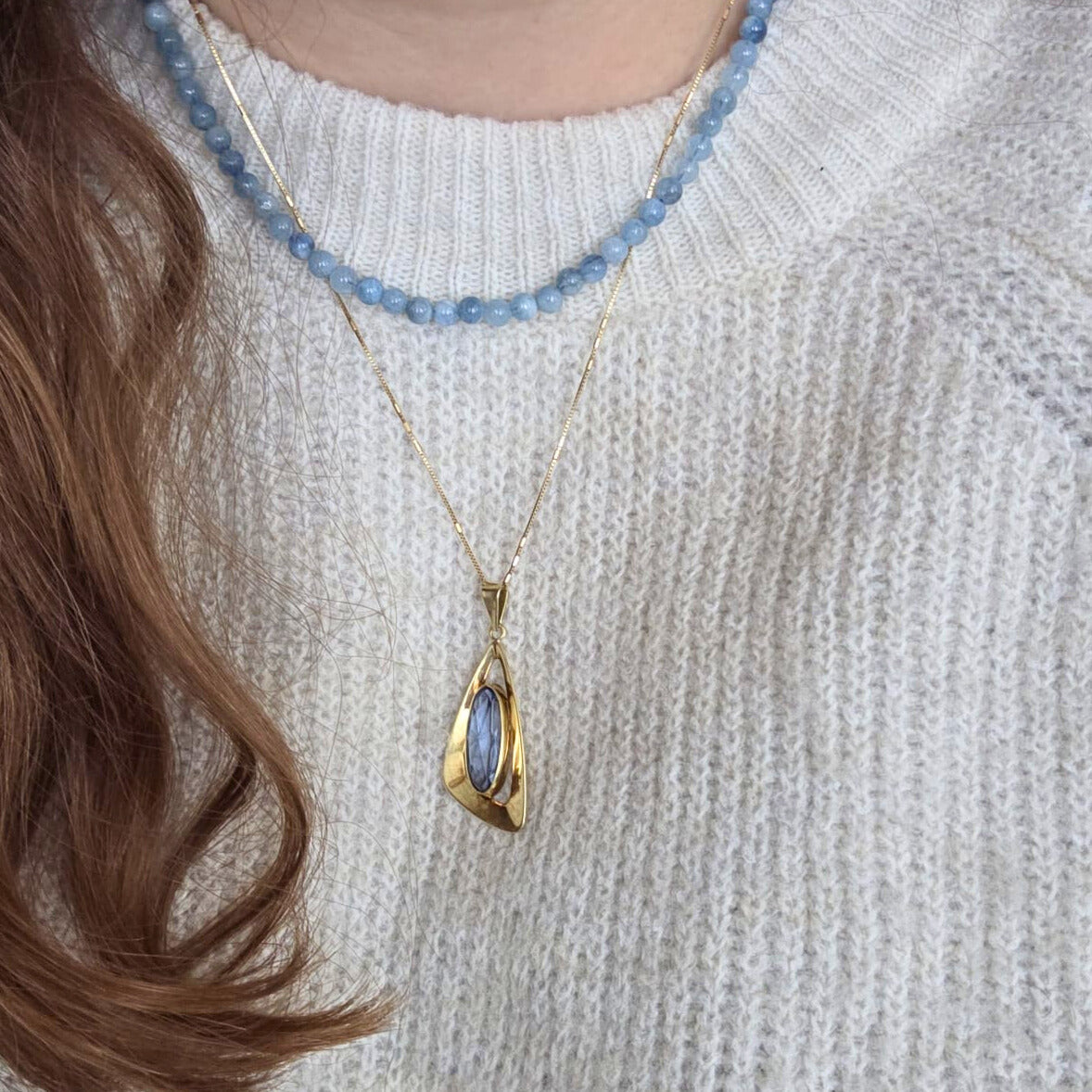 Vintage 14k gold pendant with topaz abstract