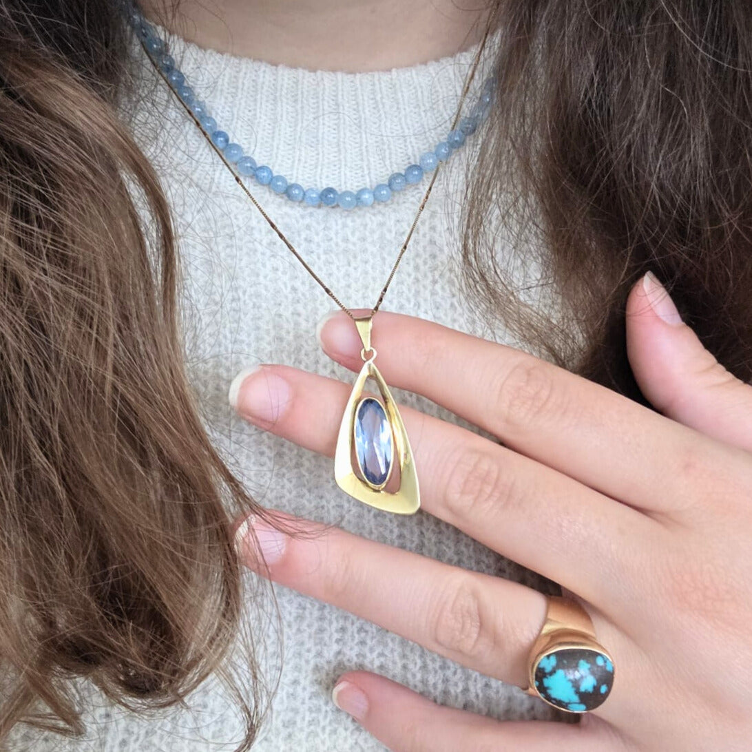 Vintage 14k gold pendant with topaz abstract