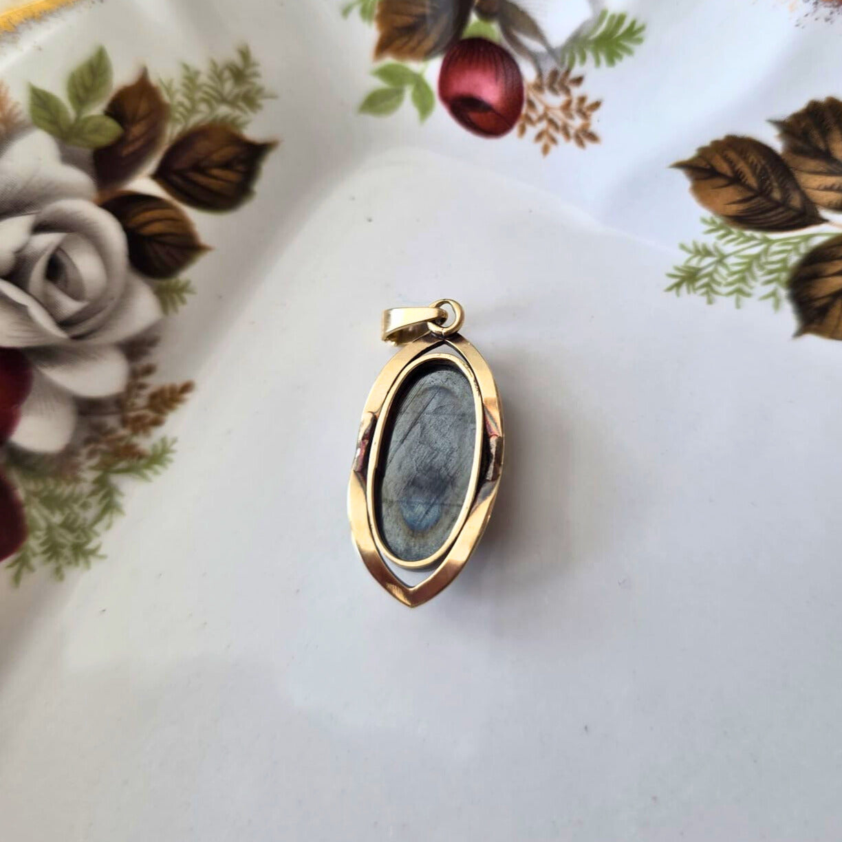 Vintage 14k gouden hanger met hematiet