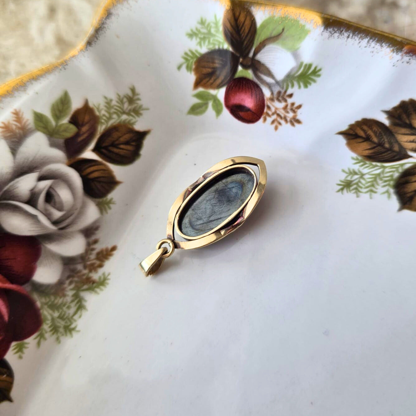Vintage 14k gouden hanger met hematiet