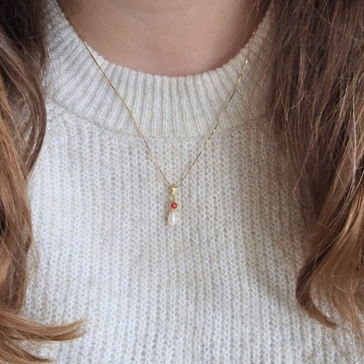 Vintage 14k gold pendant with pearl and red coral