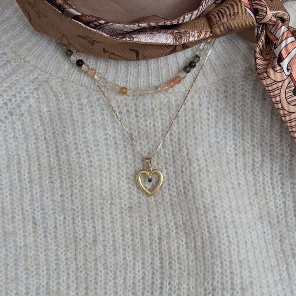 Vintage 18k gouden hanger hart saffier