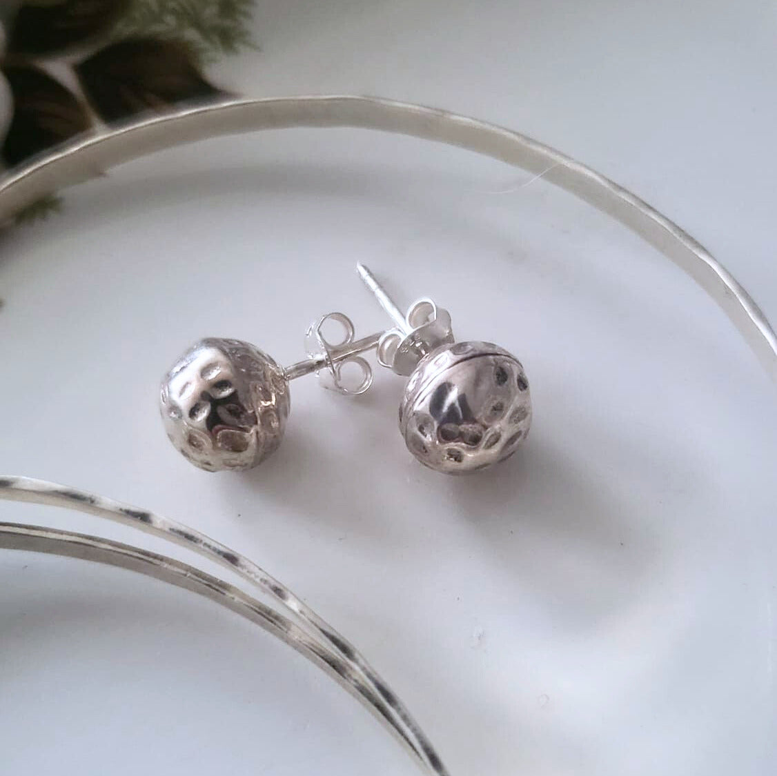 Barse Silver Hammered Stud Earrings