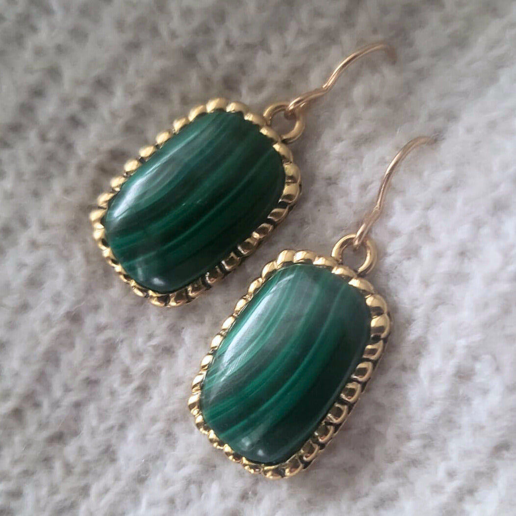 Barse Bronze Earrings Malachite