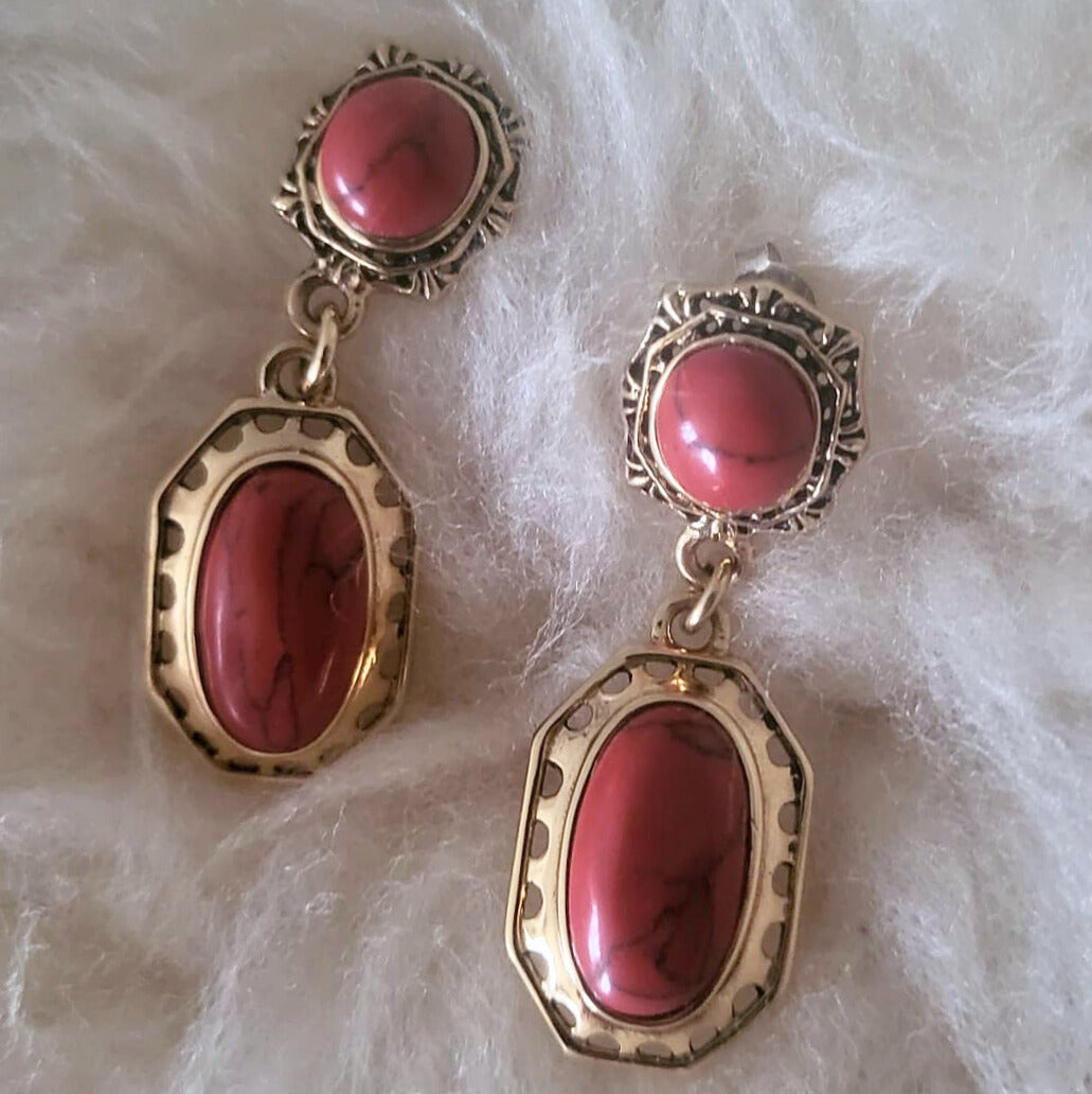Bare Bronze and Silver Earrings Red Howlite