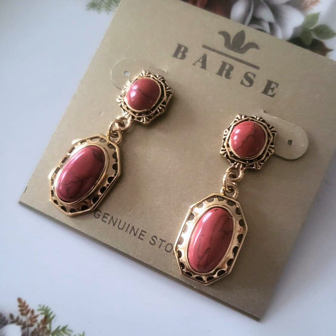 Bare Bronze and Silver Earrings Red Howlite