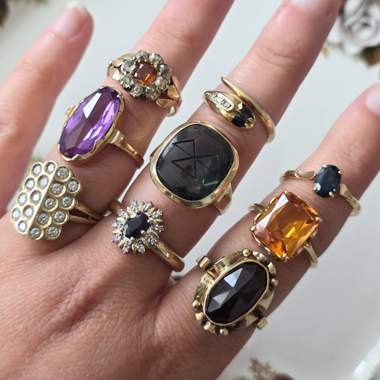 Vintage 14k gouden ring met 18 diamanten