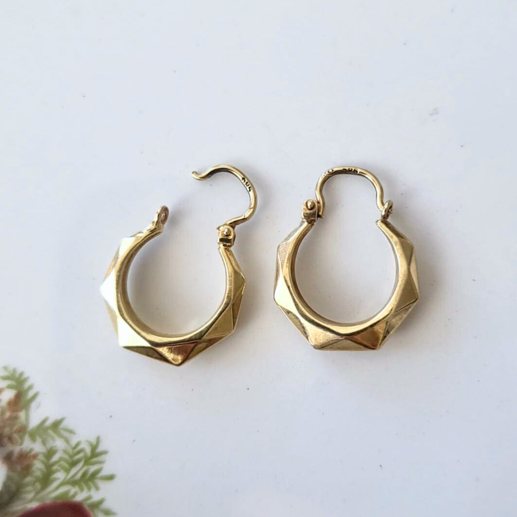 Vintage 14k gold hoop earrings facet