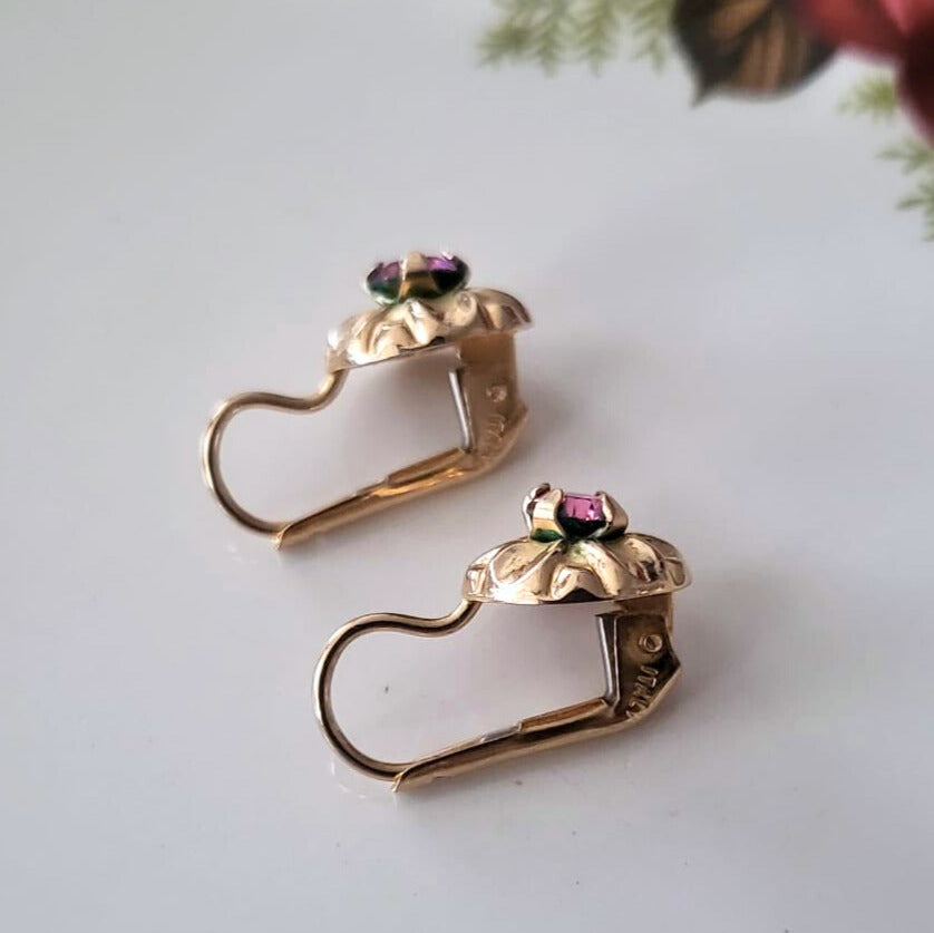 Vintage 14k gouden roze bloem dormeuse