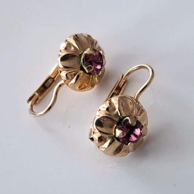 Vintage 14k gouden roze bloem dormeuse