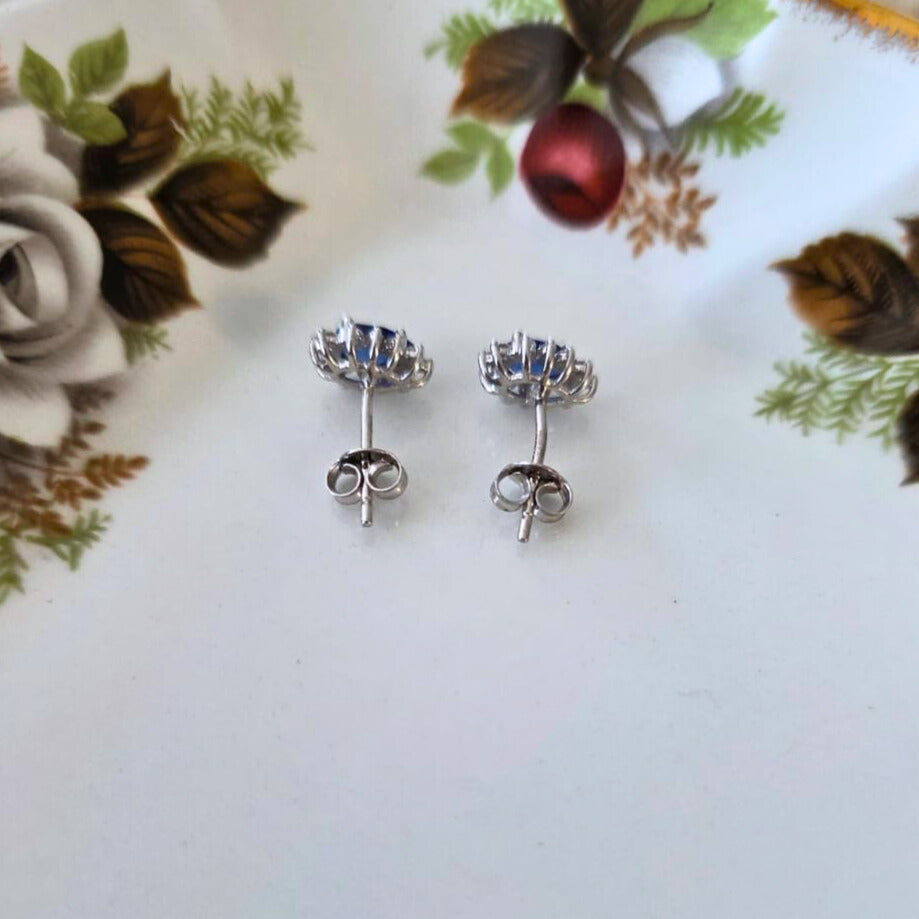 Pre-owned 14k wit gouden oorstekers zirkonia en diamant