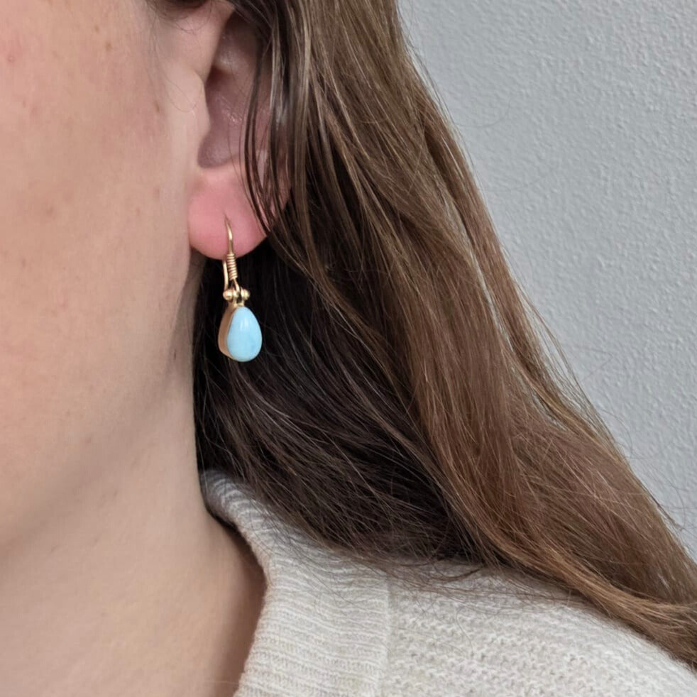 Vintage 14k gold larimar earrings