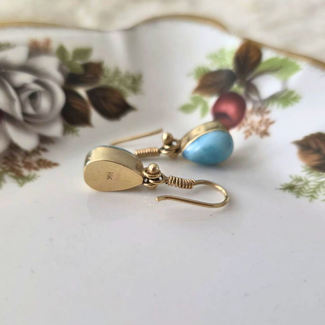 Vintage 14k gold larimar earrings