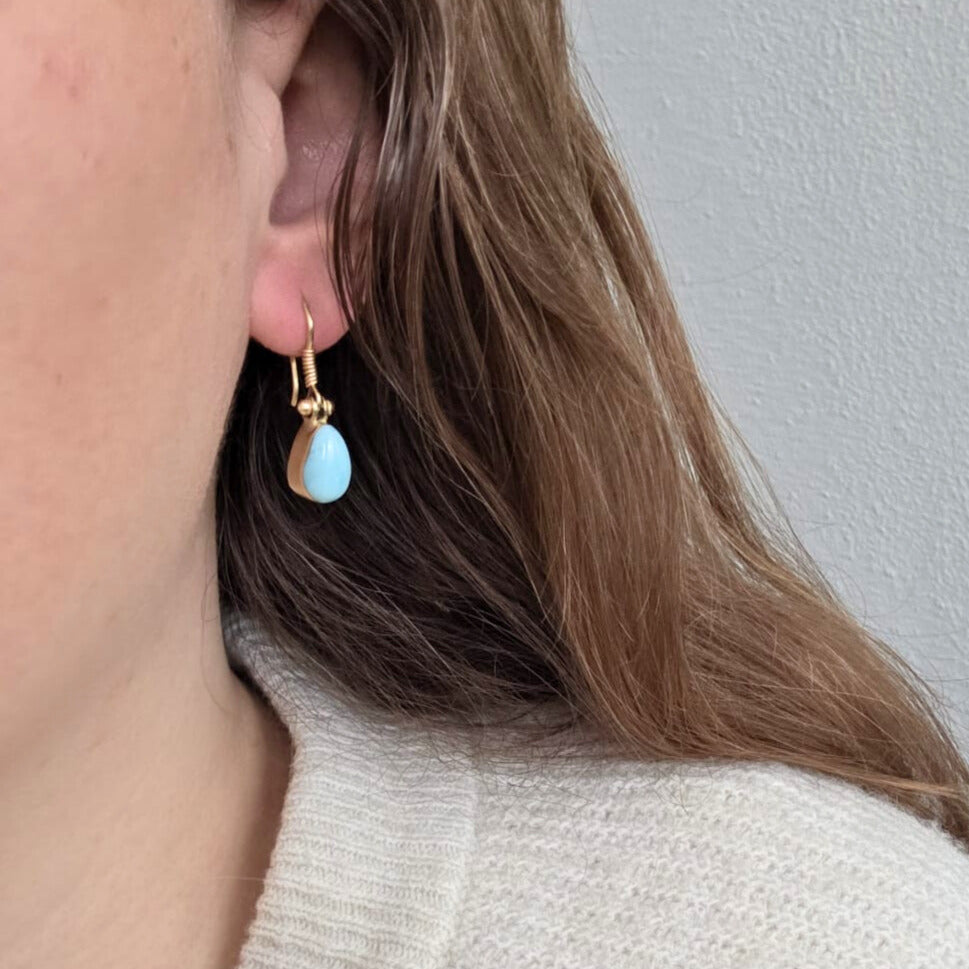 Vintage 14k gold larimar earrings