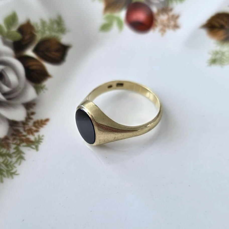 Vintage 14k gouden zegel ring met onyx