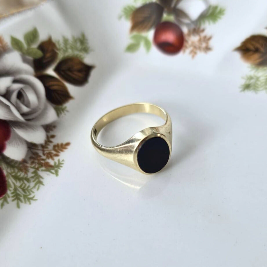 Vintage 14k gouden zegel ring met onyx