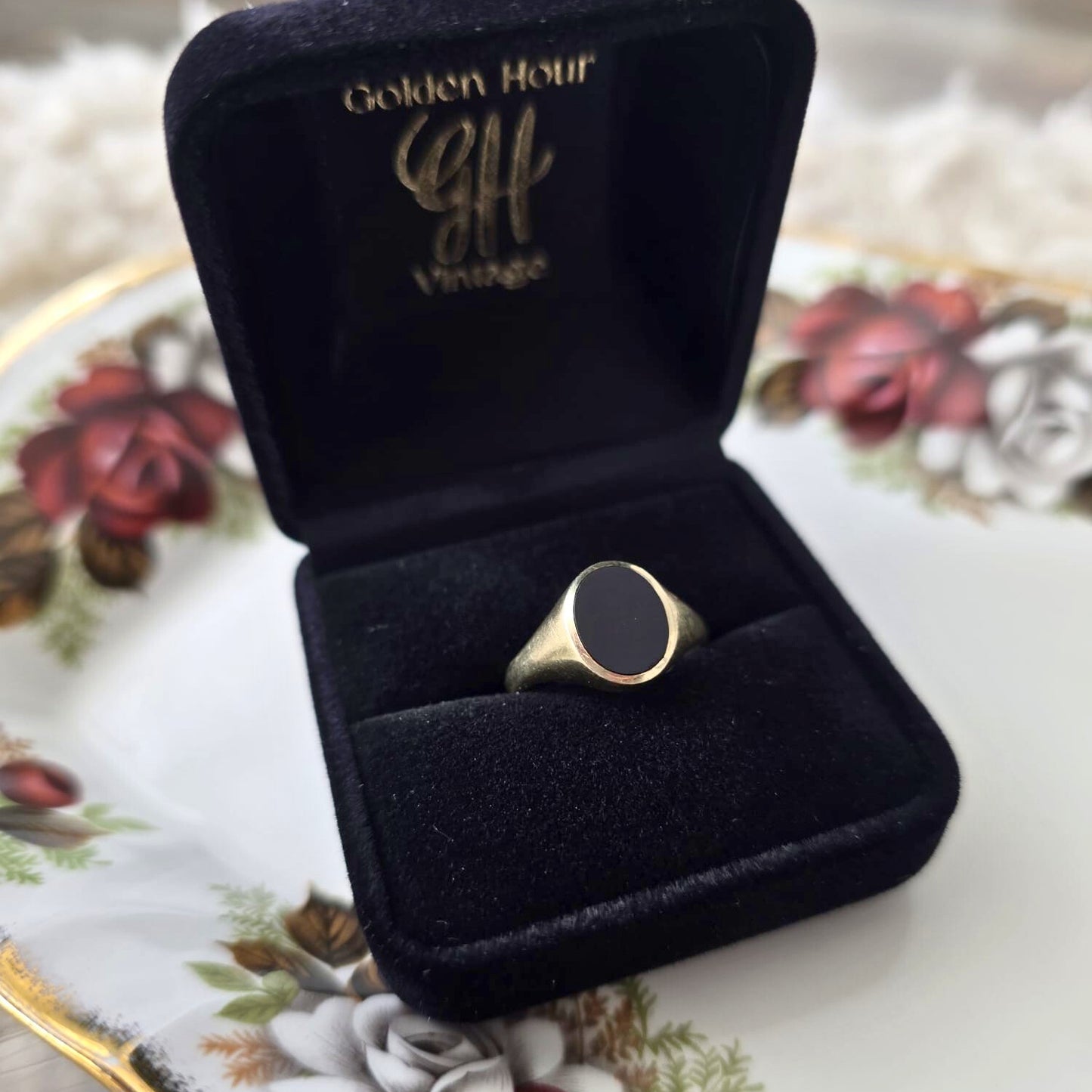 Vintage 14k gouden zegel ring met onyx