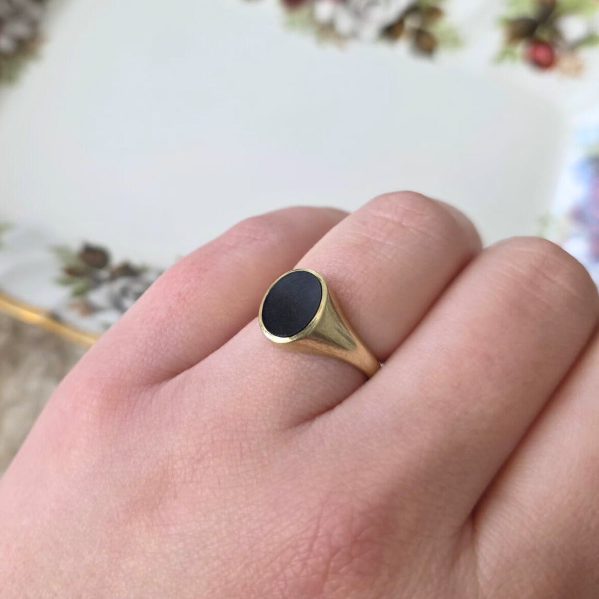 Vintage 14k gouden zegel ring met onyx