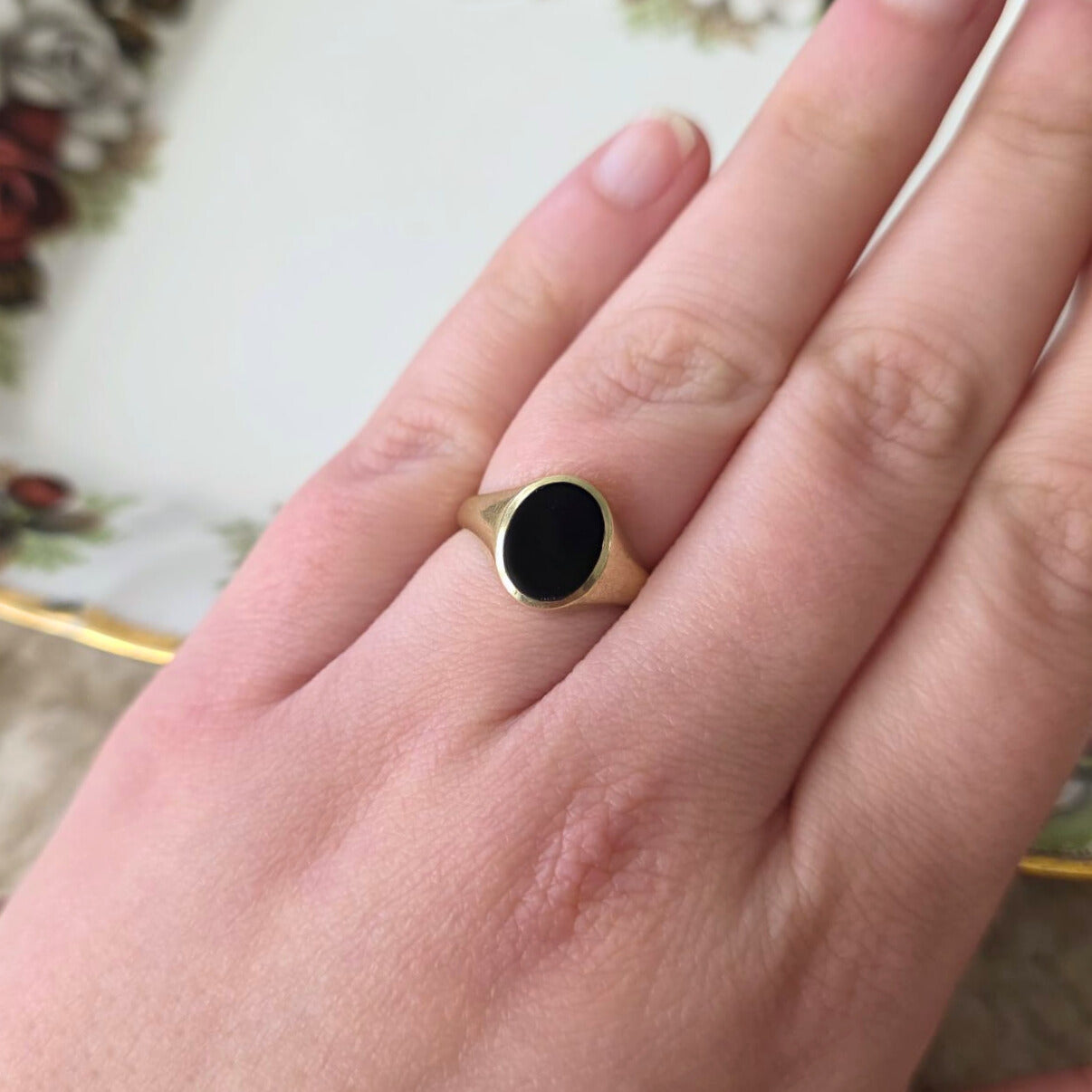 Vintage 14k gouden zegel ring met onyx