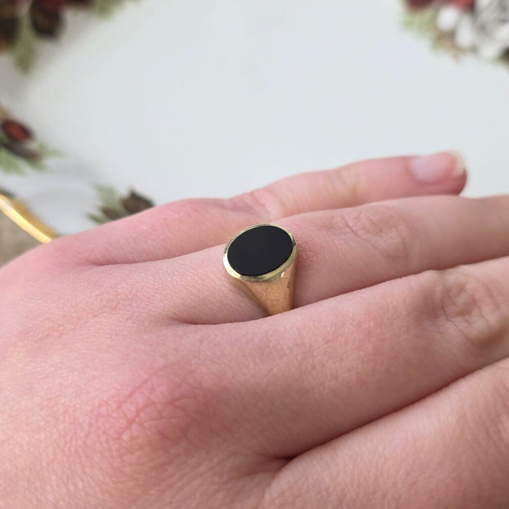 Vintage 14k gouden zegel ring met onyx