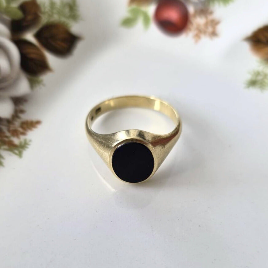 Vintage 14k gouden zegel ring met onyx