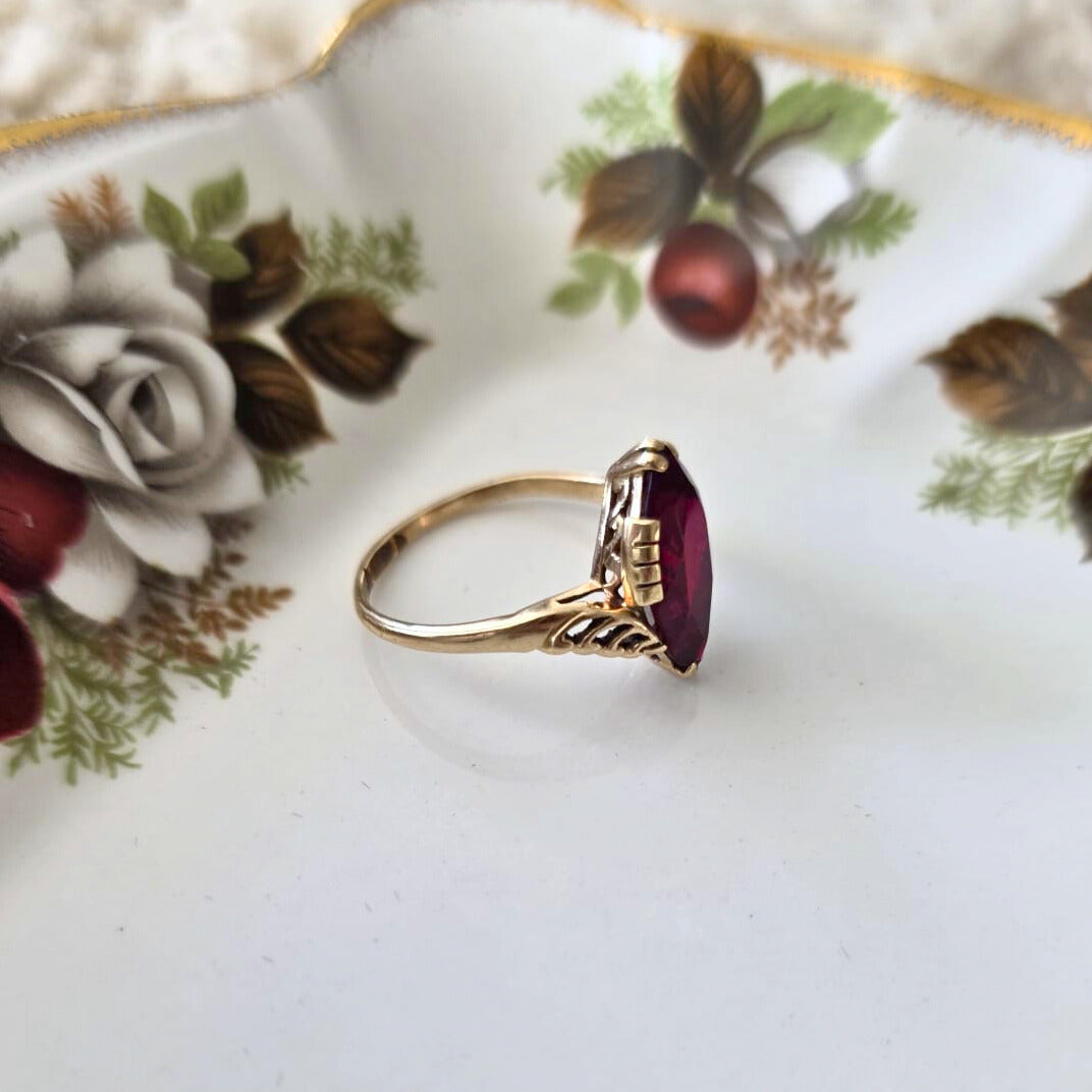 Vintage 14k gouden ring met robijn