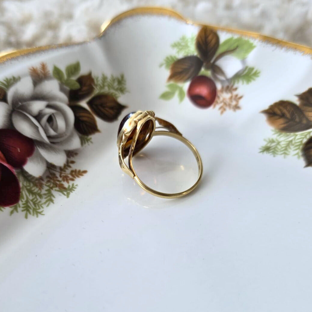 Vintage 14k gouden ring met streepagaat bloem