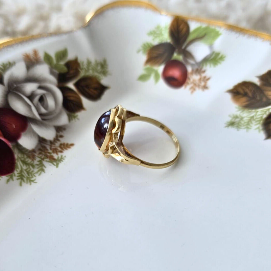 Vintage 14k gouden ring met streepagaat bloem
