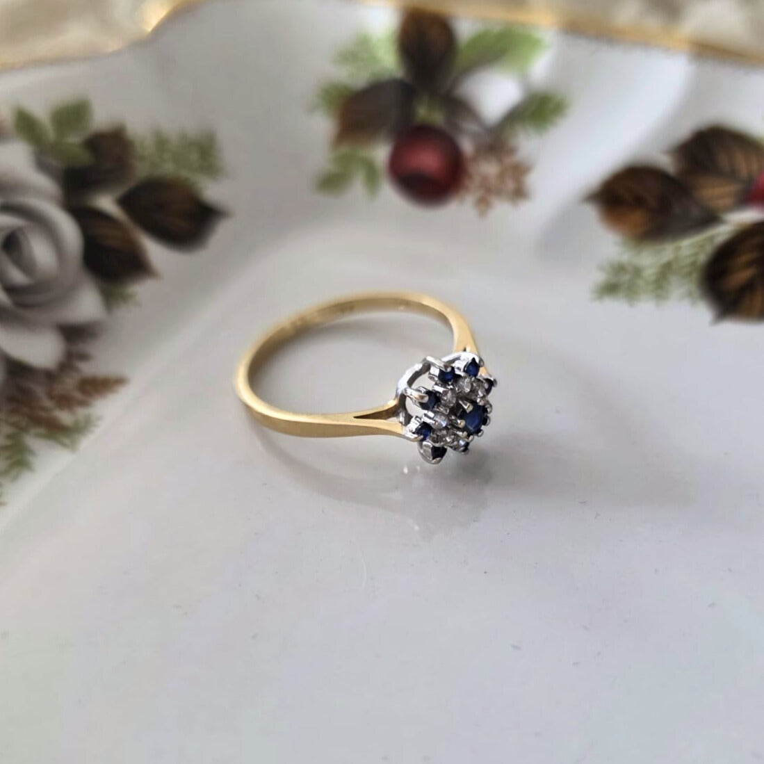 Vintage 14k gouden ring met saffier