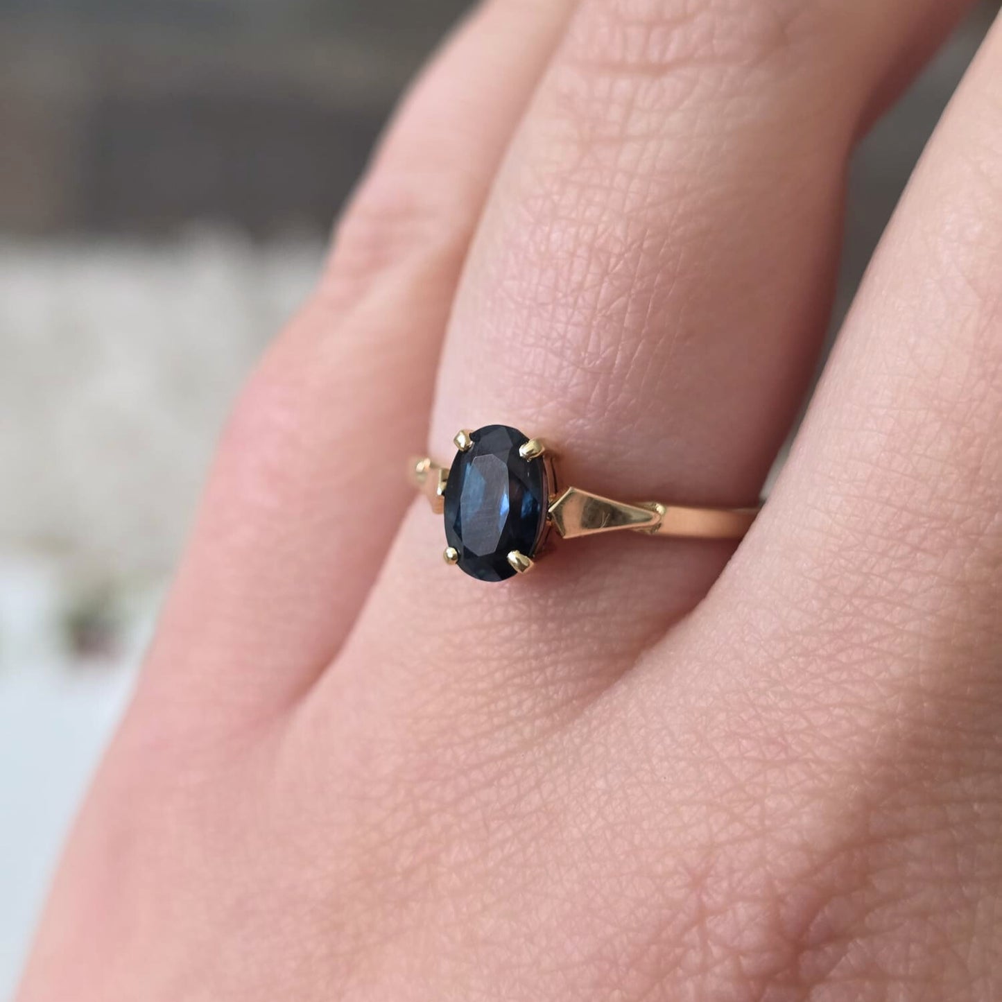 Vintage 14k gouden ring met petrol saffier