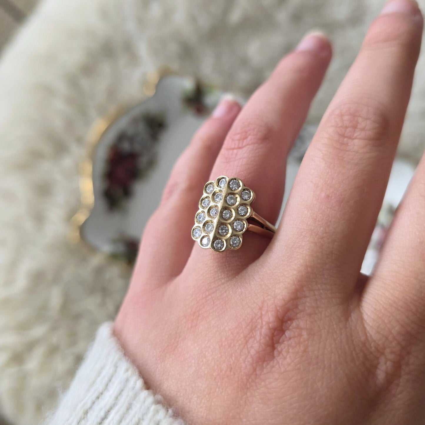 Vintage 14k gouden ring met 18 diamanten