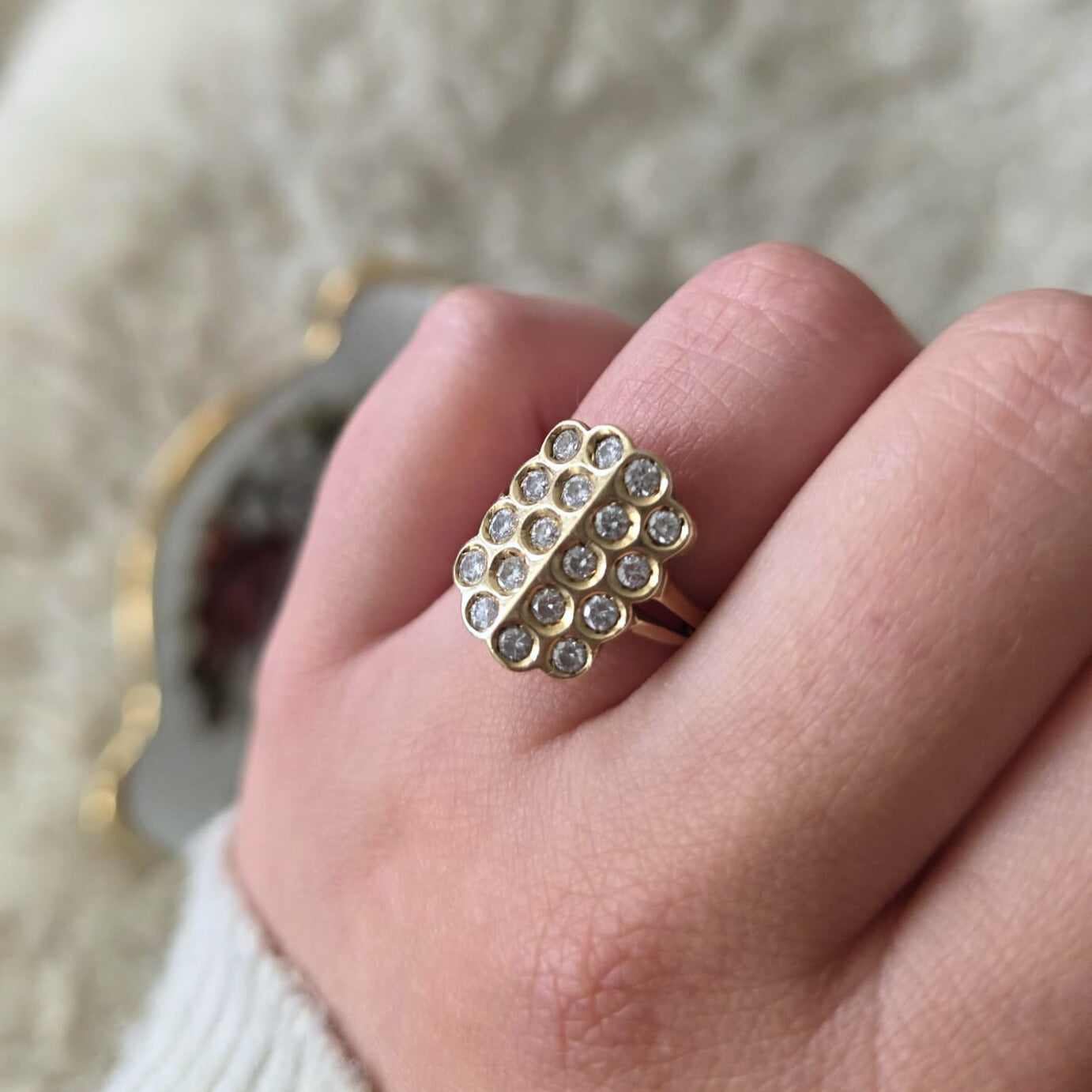 Vintage 14k gouden ring met 18 diamanten