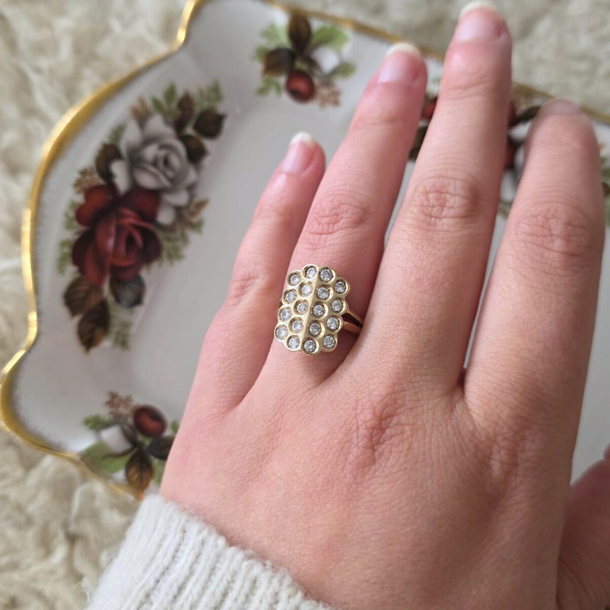 Vintage 14k gouden ring met 18 diamanten
