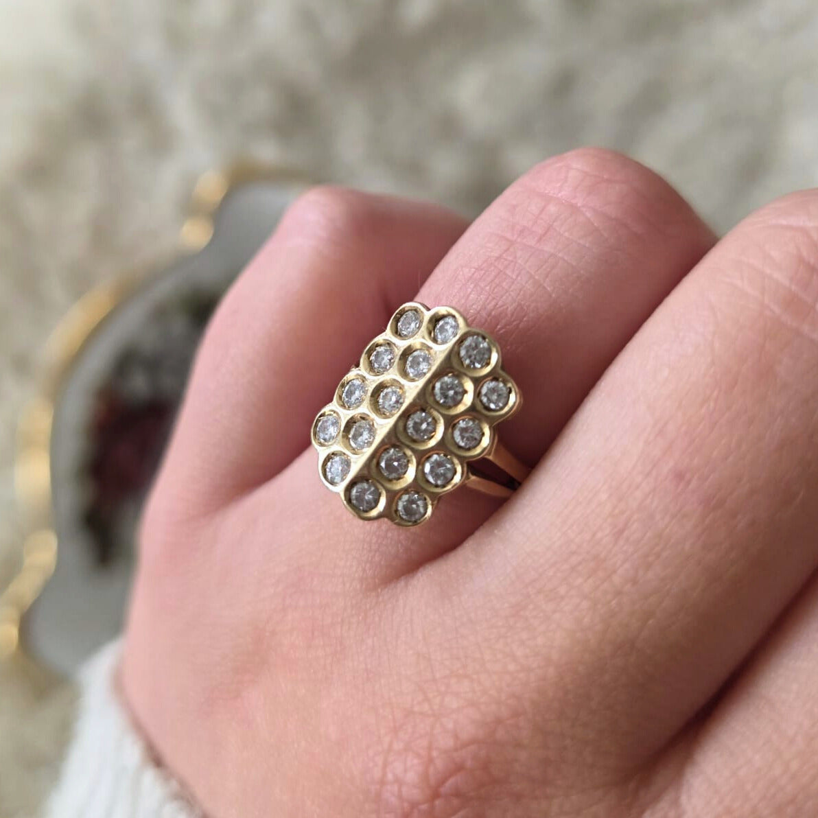 Vintage 14k gouden ring met 18 diamanten