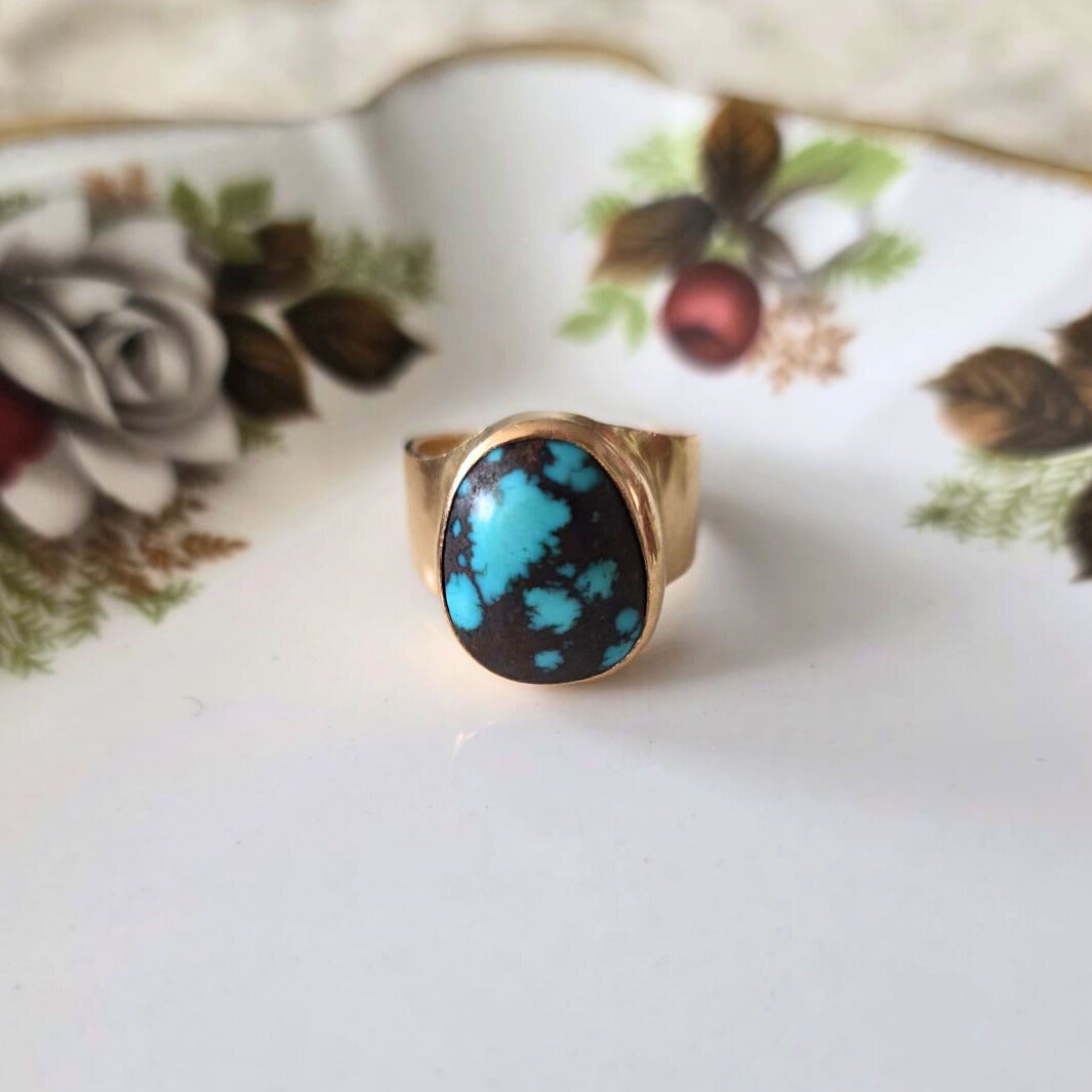 Vintage 14k rose gold ring with turquoise