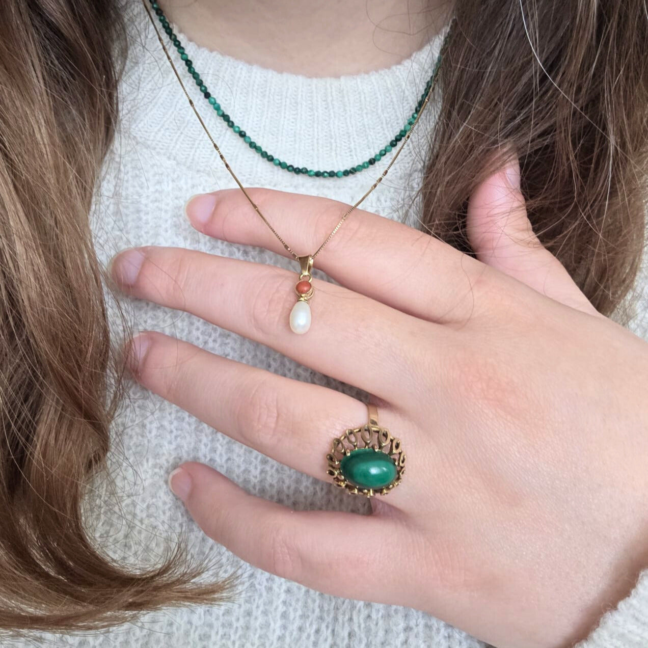 Vintage 14k gold ring with malachite