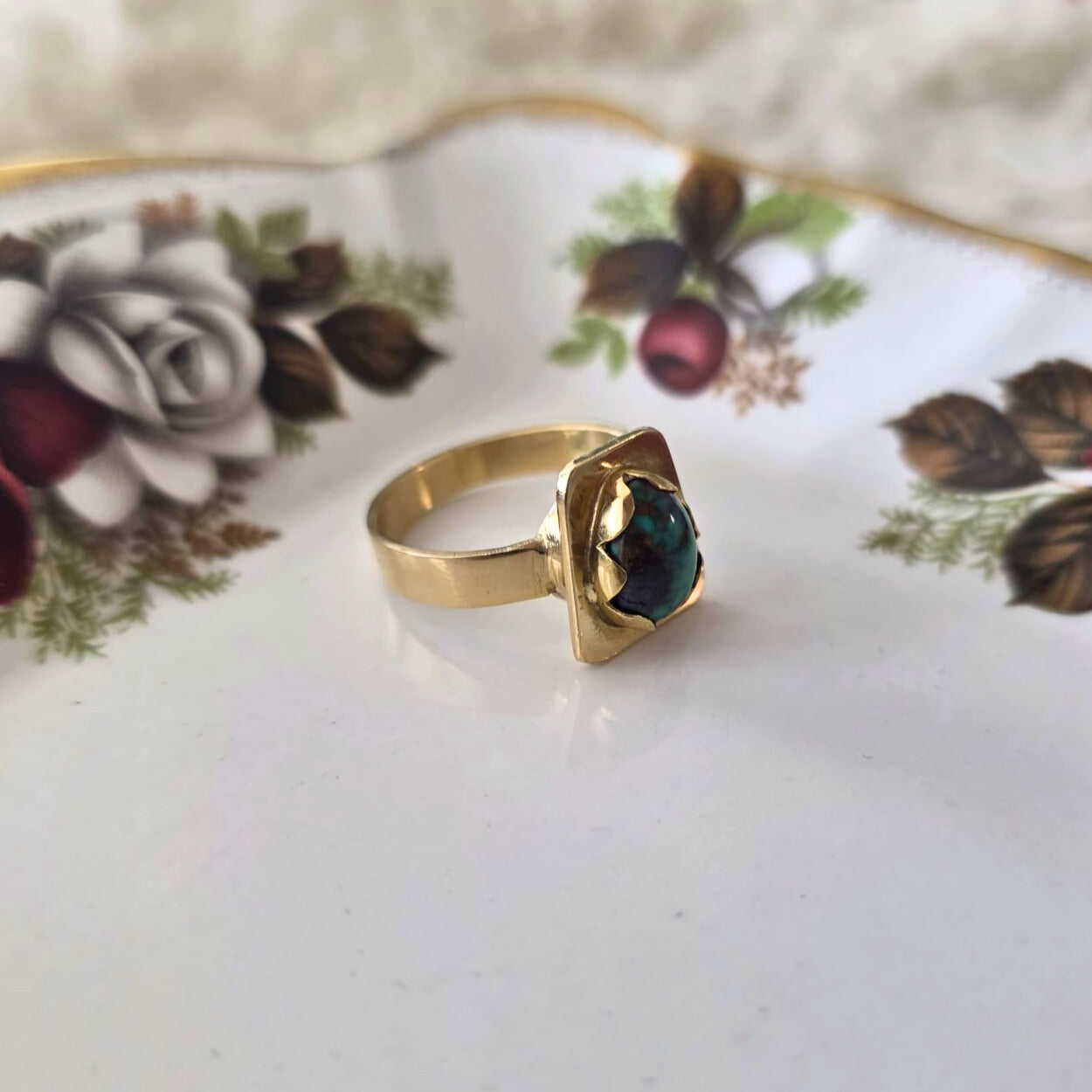 Vintage 14k gouden ring met turquoise