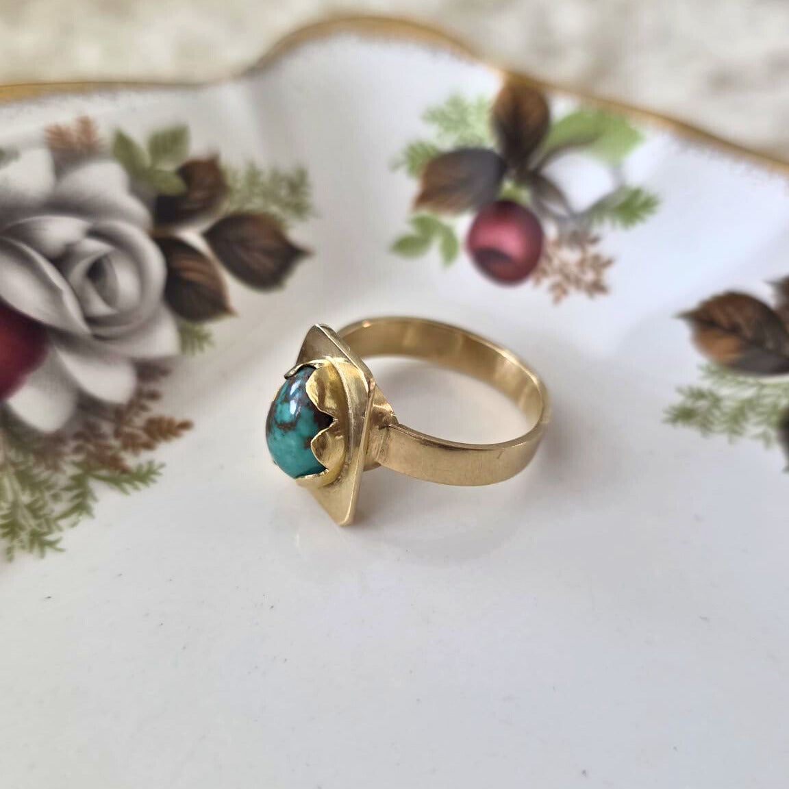 Vintage 14k gouden ring met turquoise