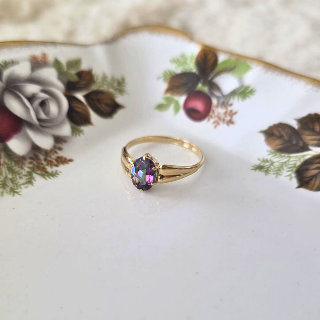 Vintage 14k gouden ring met mystic topaas