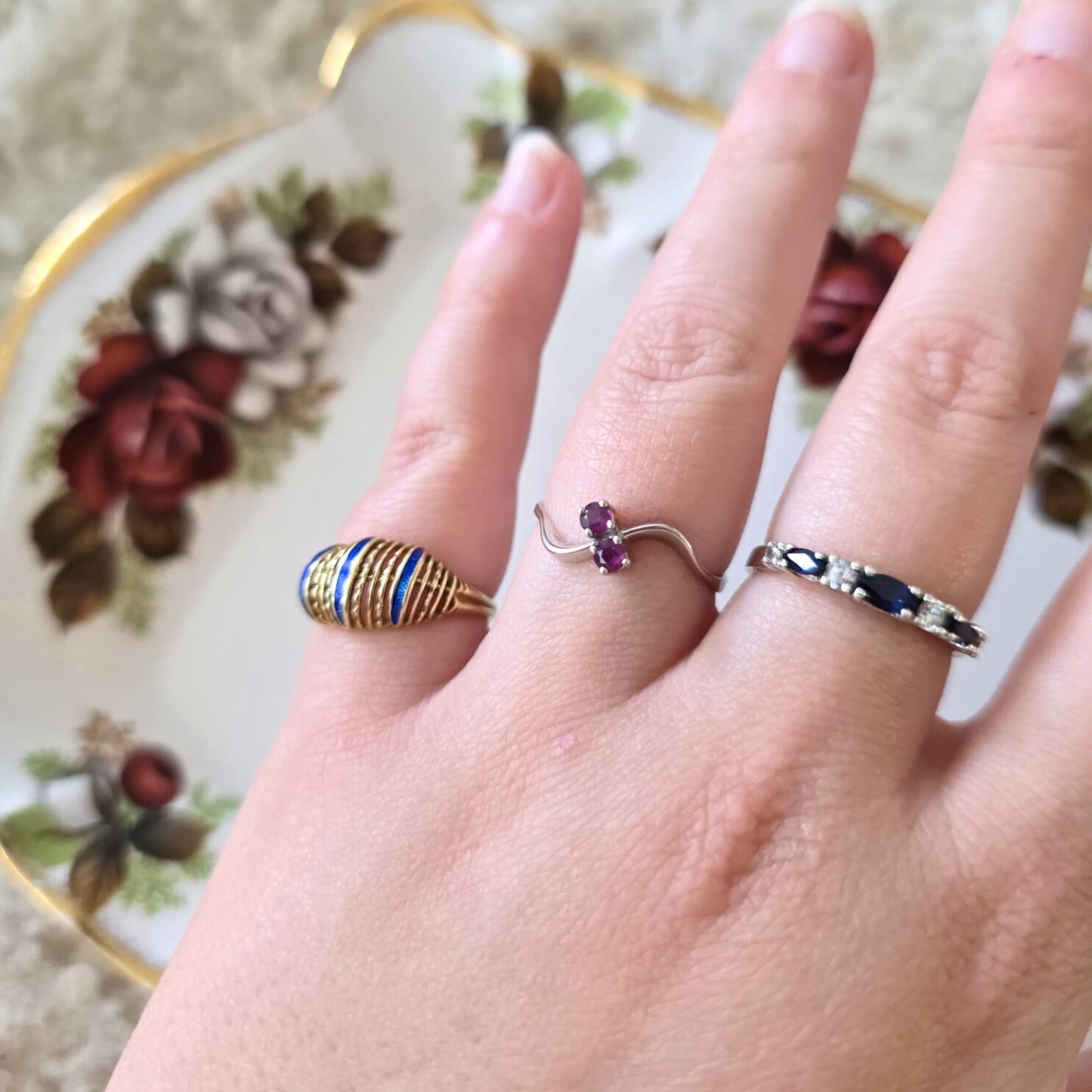 Vintage 14k wit gouden ring met granaat