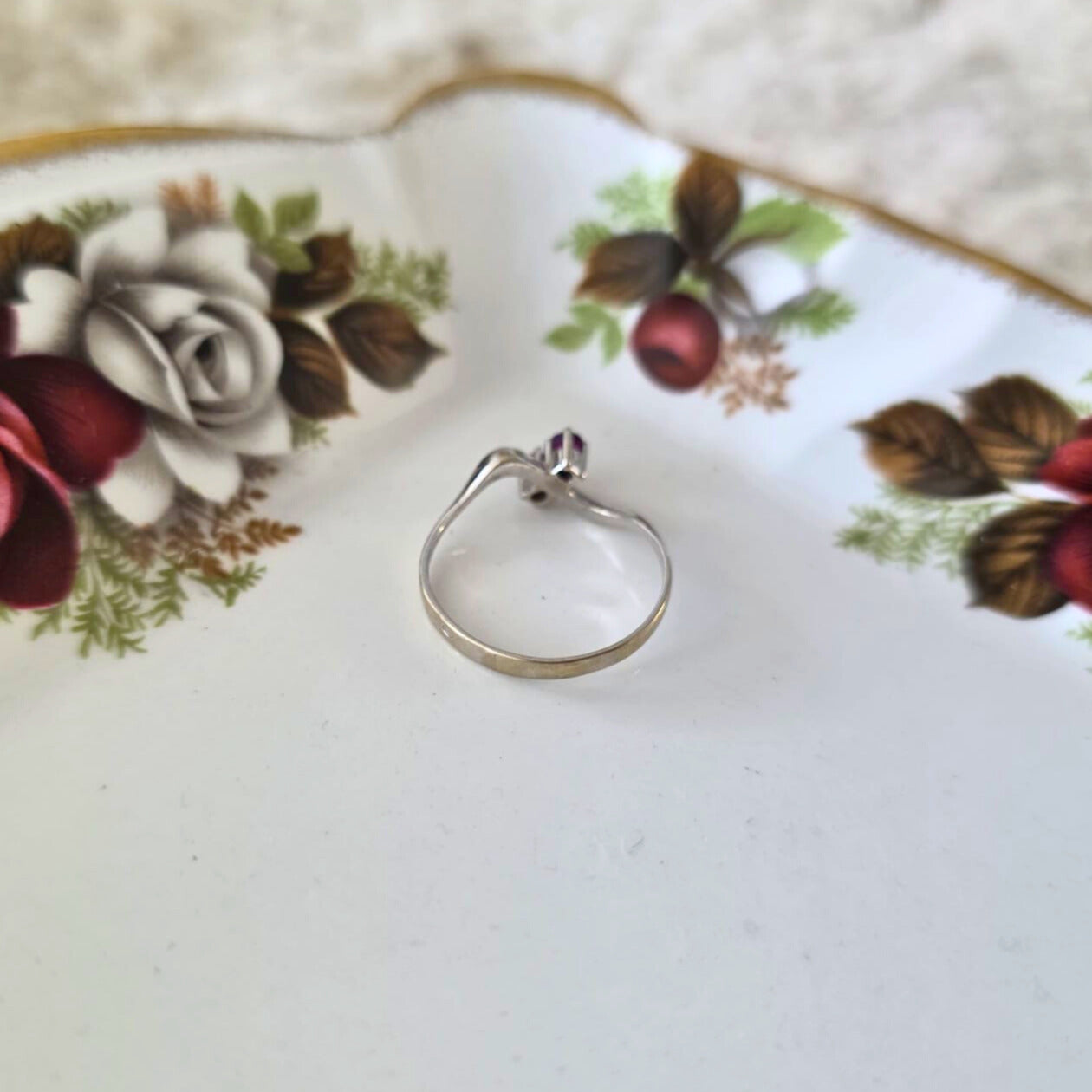 Vintage 14k wit gouden ring met granaat